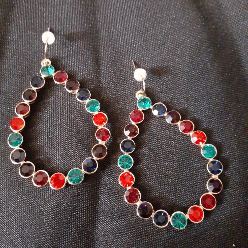 Multi-Color Jeweled Open Teardrop Earrings NWOT